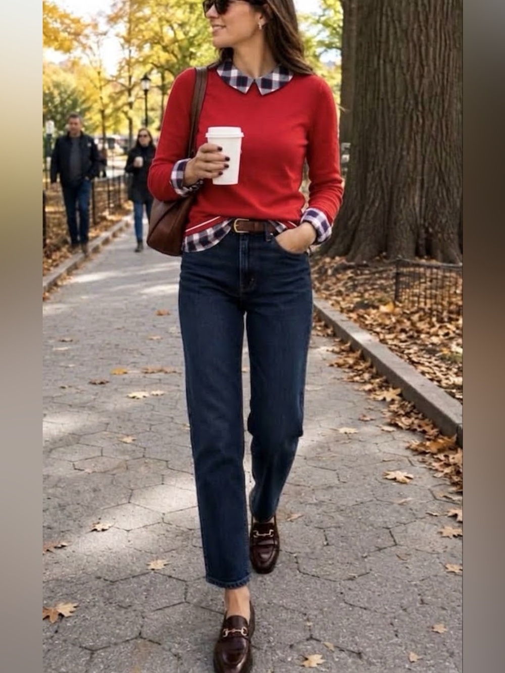 Tommy Hilfiger Red Plaid Collar 2-in-1 Layered Sweater Top XL Preppy